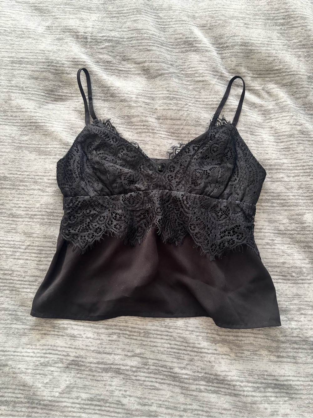Dynamite Black Satin Cami with Lace Trim